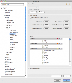 Colors:PHP Preference Panel