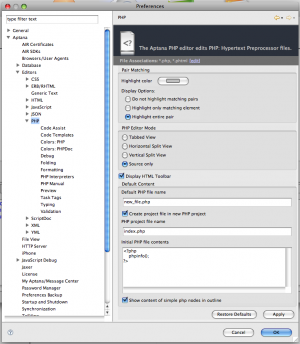 Main PHP Preference Panel